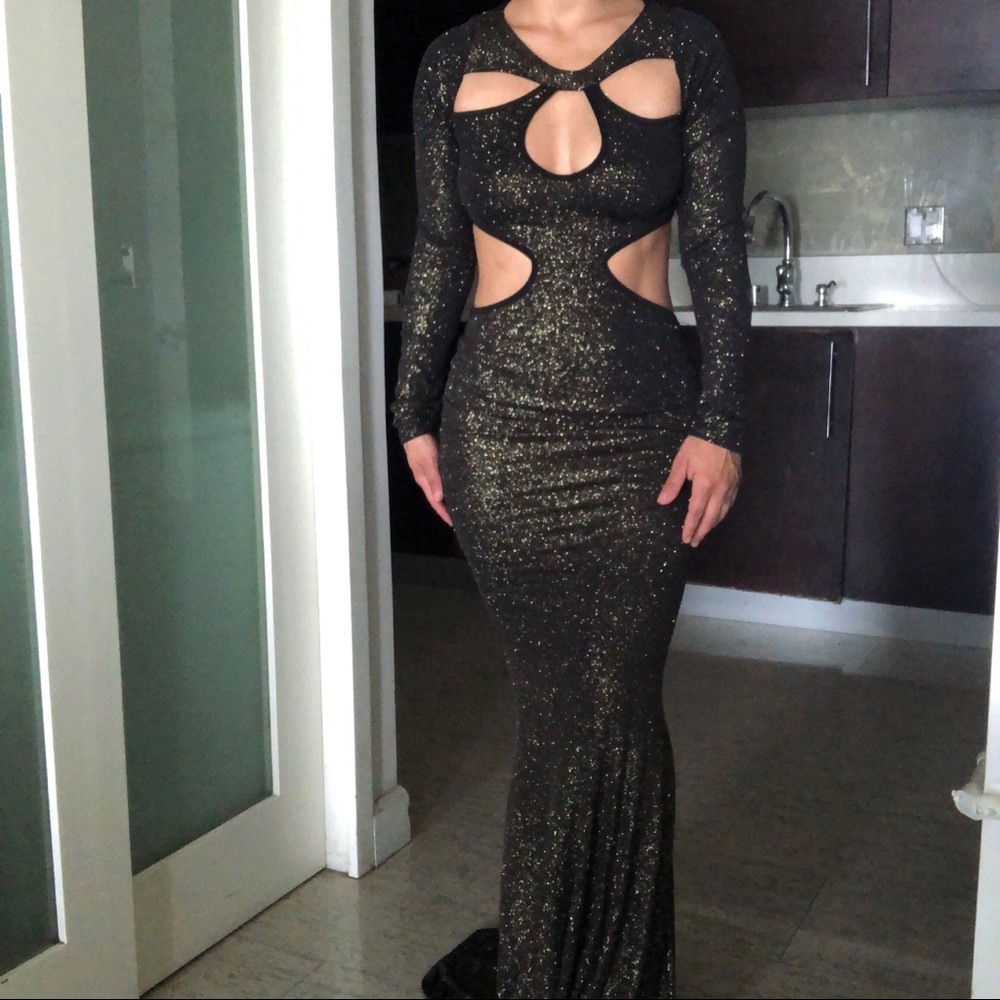 Windsor - Black Cutout Dress with Gold Glitter